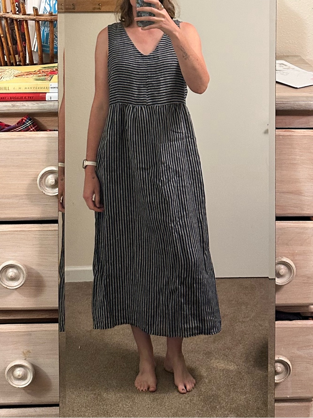 Pyne & Smith Navy and White Striped Linen Maxi Dress No. 21 - Picture 8 of 8